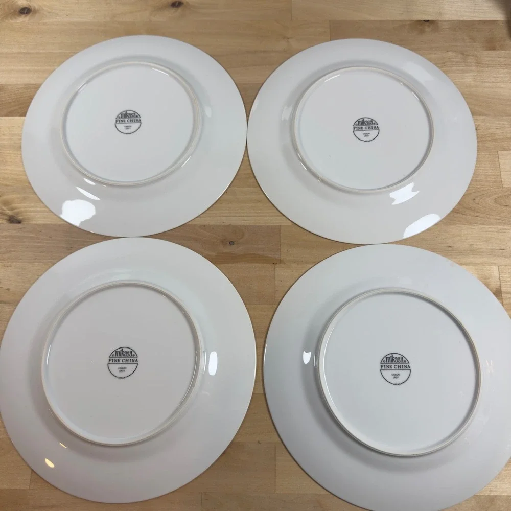 Mikasa Kabuki L9011 Fine China Dinner Plates Set of 4 Floral Chinoiserie 10.75